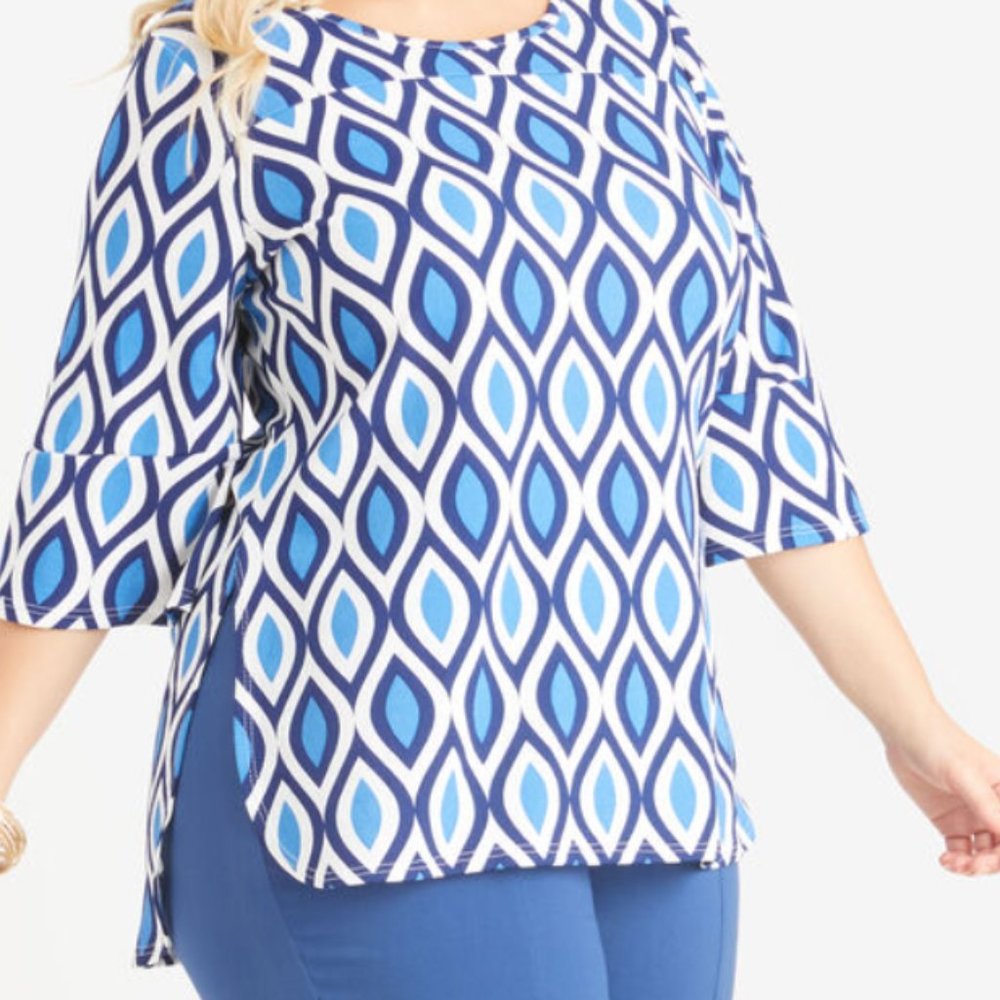 GEO PRINT FLARED SLEEVE TUNIC - 22/24